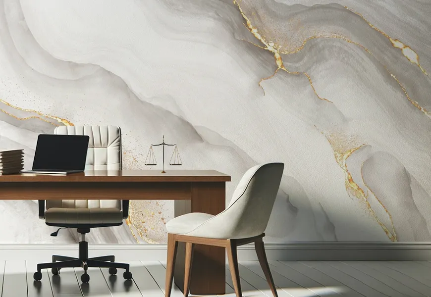 کاغذ دیواری سه بعدی دفتر وکالت طرح سنگ با رگه های طلایی